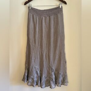 Gray Maxi Skirt Lace Trim Whimsigoth Grunge Bohemian Flowy Fairy Cottage Core